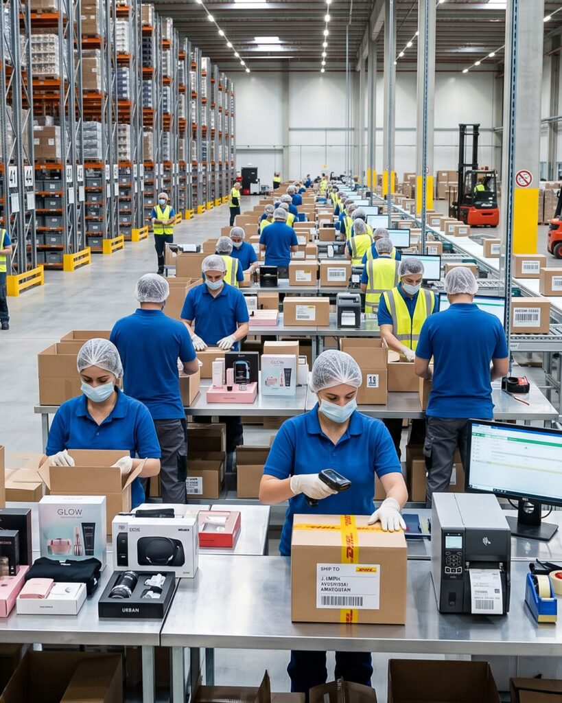 Warehouse worker moving a pallet of packaged shipments, highlighting the handling and logistics challenges